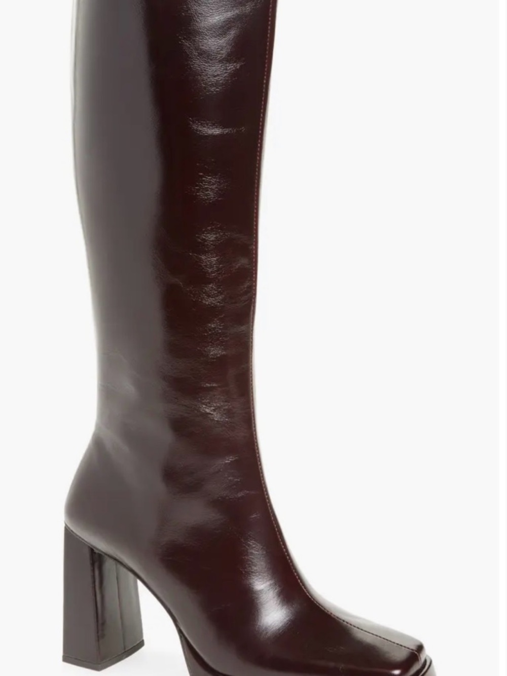 Jeffrey Campbell Tall Square-Toe Leather Boots in Dark Brown
